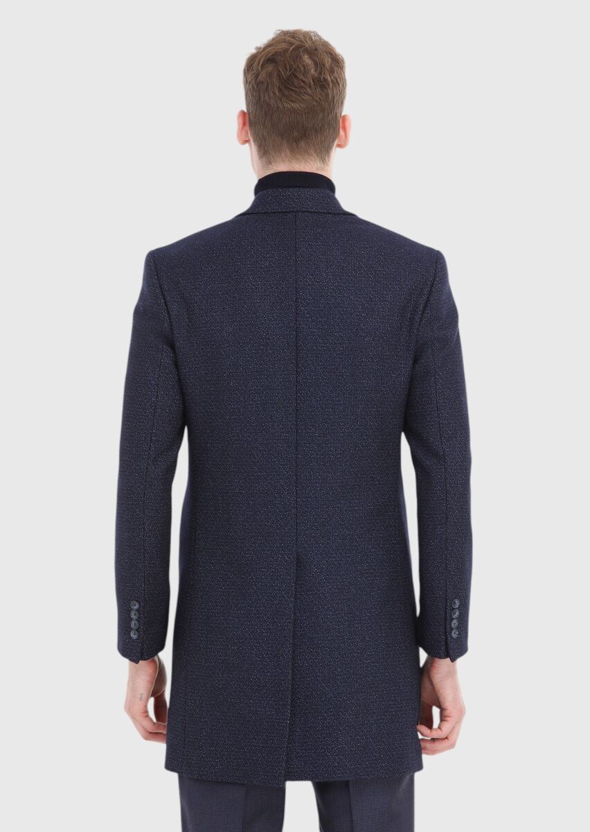 Lacivert Regular Fit Kelebek Yaka Klasik Dokuma Palto - 5