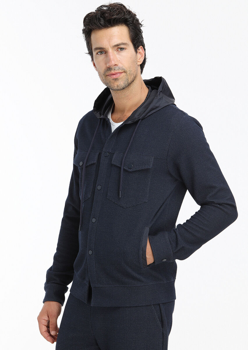 Lacivert Regular Fit Örme Spor Ceket - 2