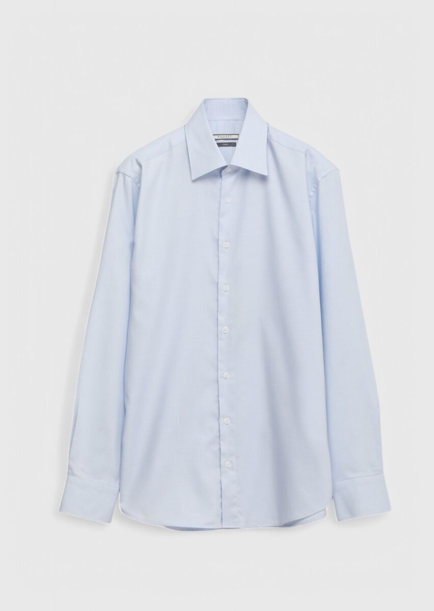 Light Blue Plain Regular Fit Weaving Classical 100% Cotton Shirt - 1