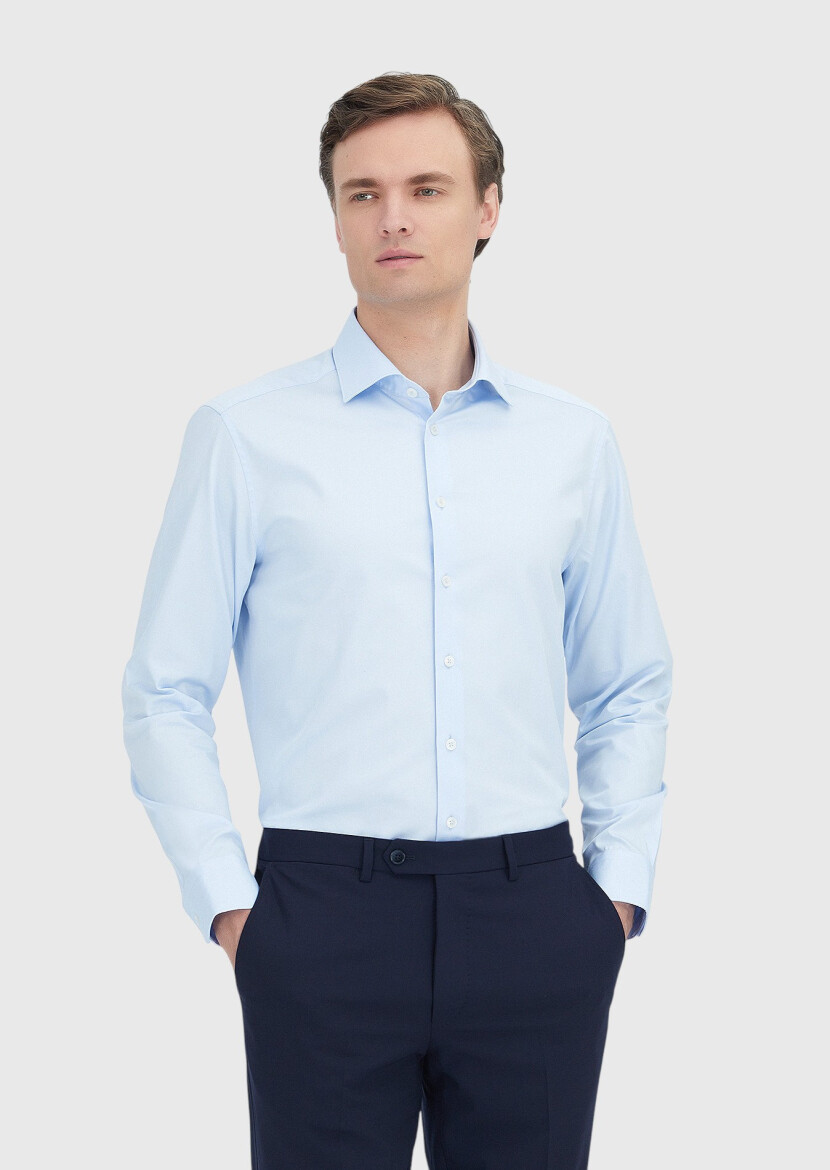Light Blue Plain Regular Fit Weaving Classical 100% Cotton Shirt - RAMSEY