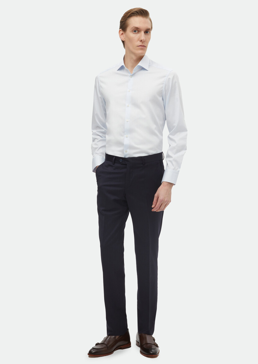 Light Blue Plain Slim Fit Weaving Classical 100% Cotton Shirt 