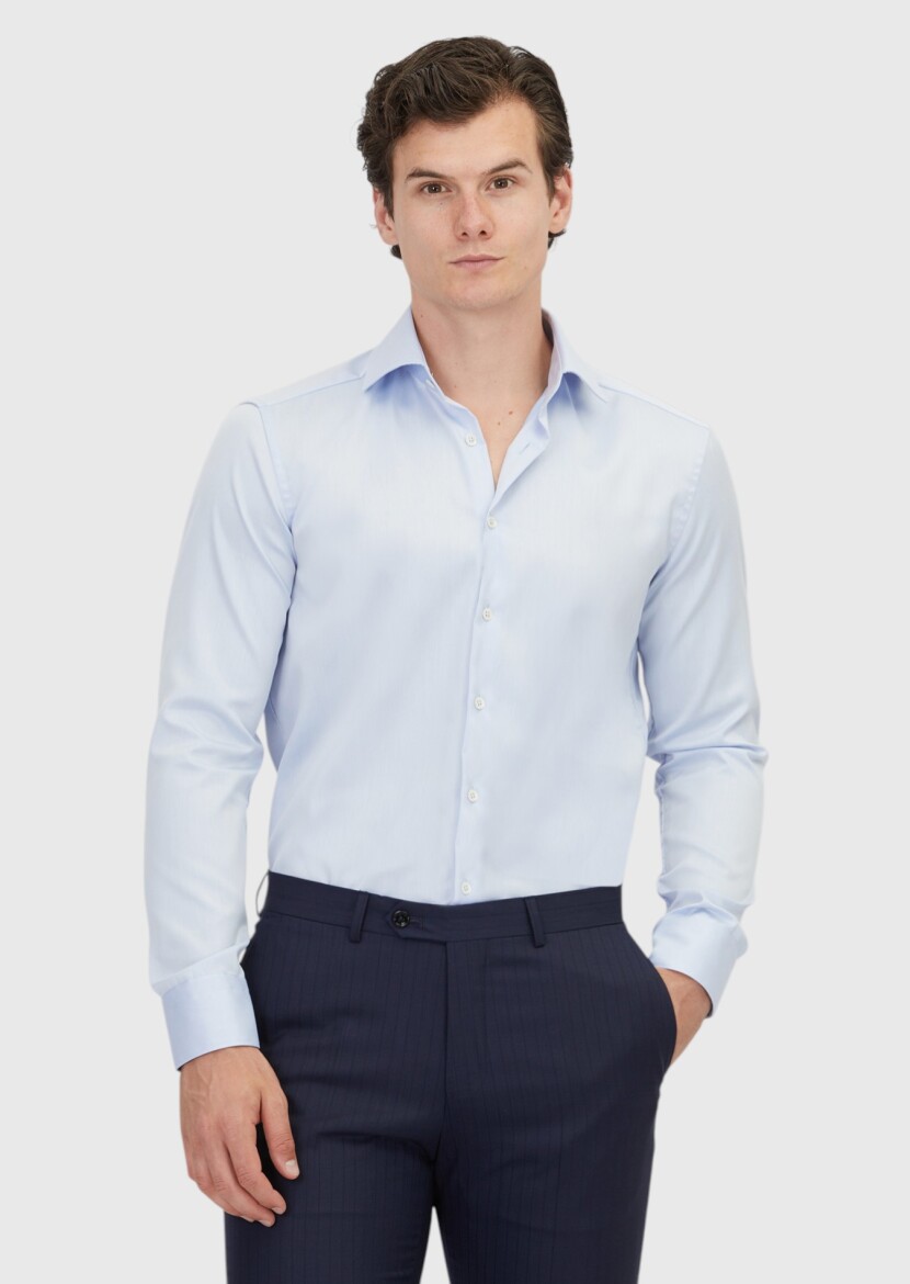 Light Blue Regular Fit Non Iron Weaving Classical 100% Cotton Shirt - RAMSEY