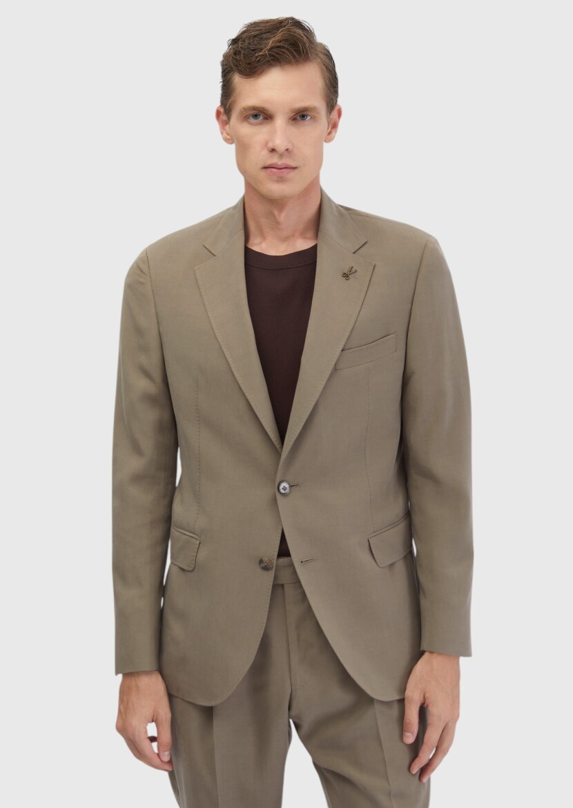 Light Brown Plain Zeroweight Slim Fit Suit - RAMSEY