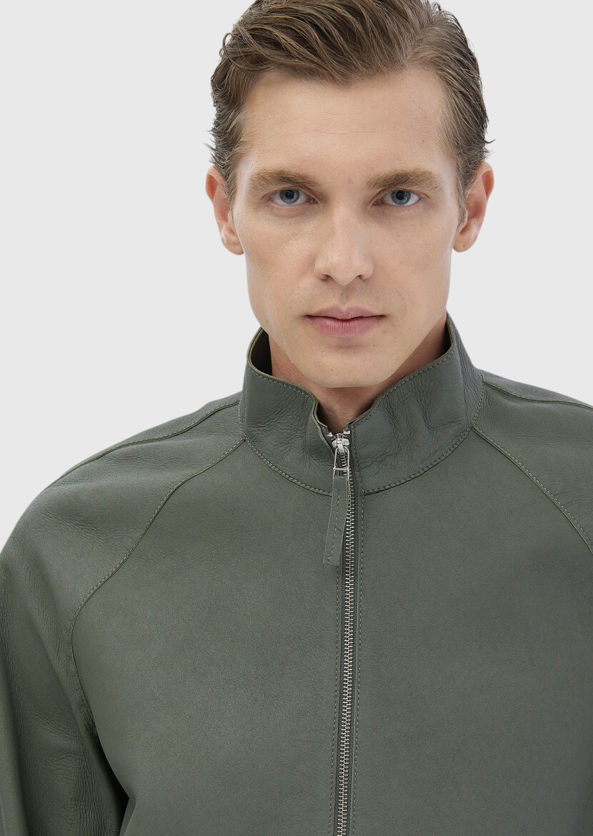 Light Green Suede Leather Coat - 4