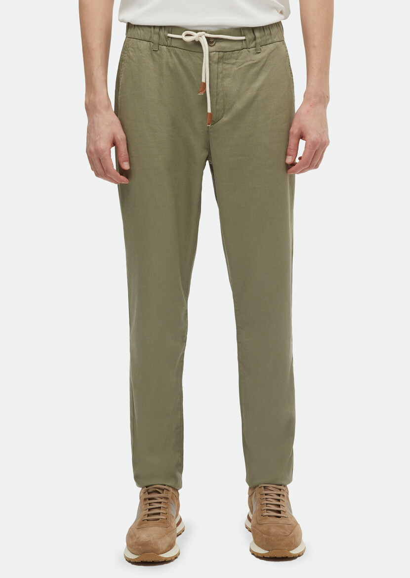 Light Green Weaving Jogging Fit Casual Cotton Blended Trousers 