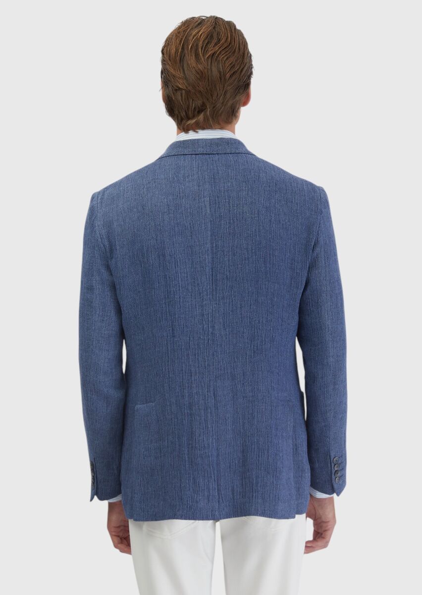 Light Indigo Plain Shirt Shoulder Slim Fit Linen Blended Jacket - 6