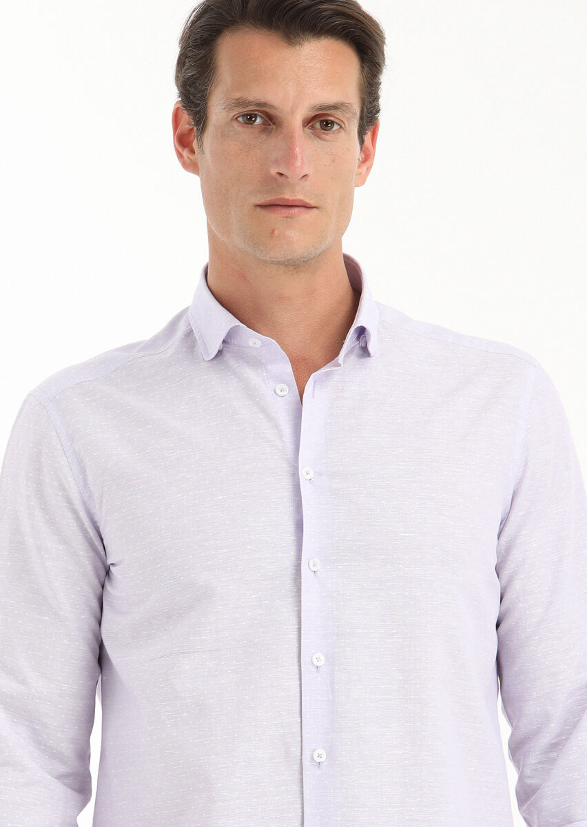 Lila Mikro Regular Fit Dokuma Casual Pamuk Karışımlı Gömlek - 3