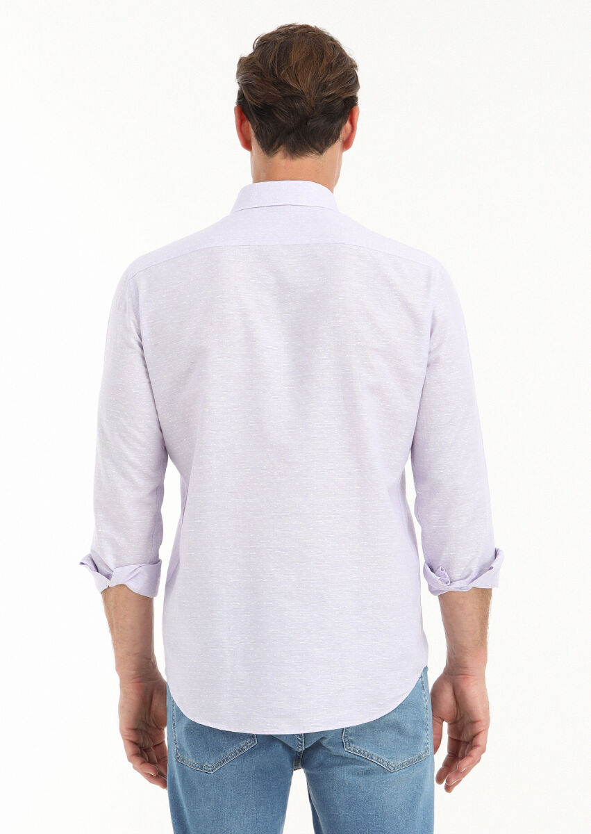 Lila Mikro Regular Fit Dokuma Casual Pamuk Karışımlı Gömlek - 4