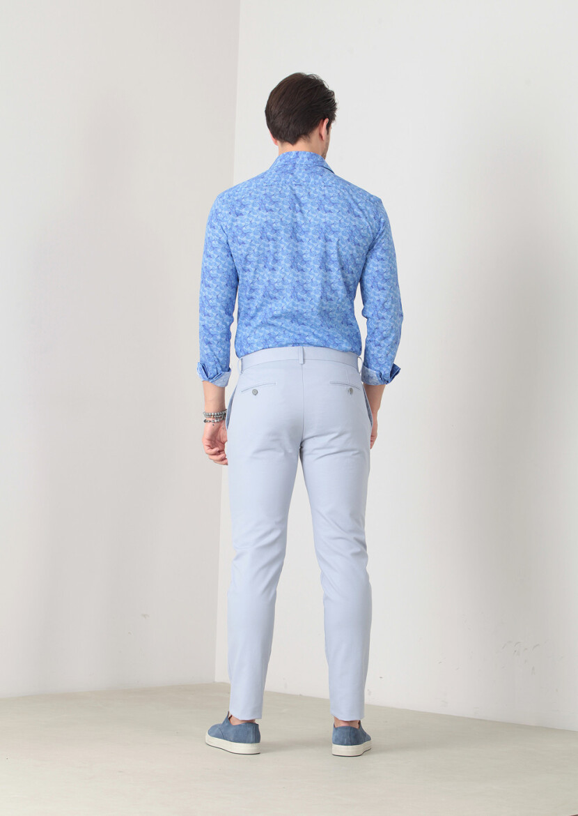 Mavi Baskılı Fitted Fit Dokuma Casual %100 Pamuk Gömlek - 4