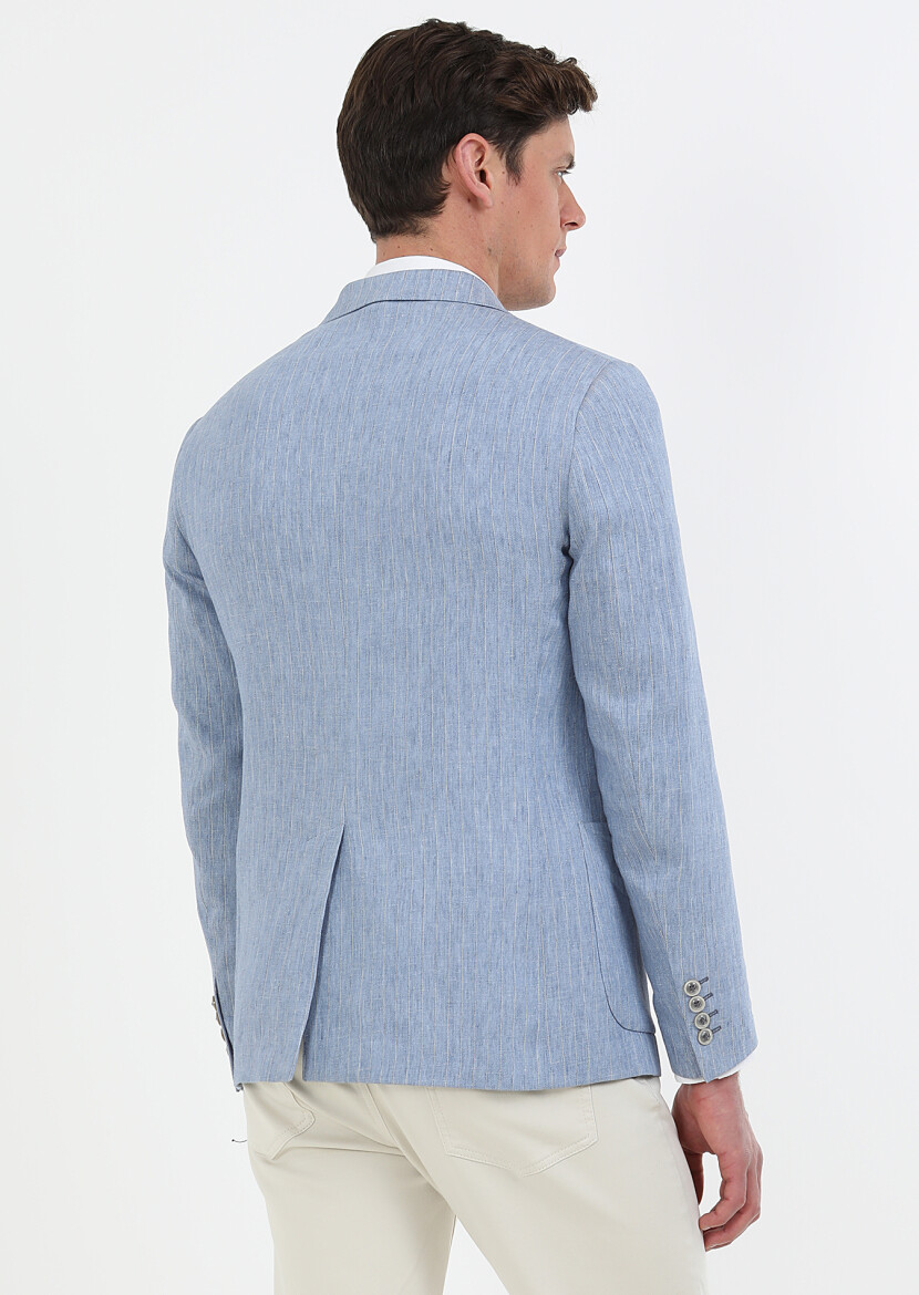 Mavi Çizgili Zeroweight Slim Fit Pamuk Karışımlı Ceket - 6