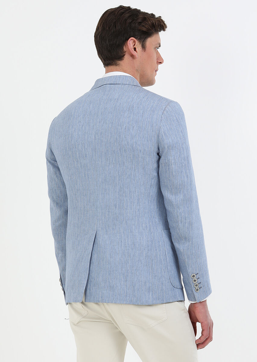 Mavi Çizgili Zeroweight Slim Fit Pamuk Karışımlı Ceket - 6