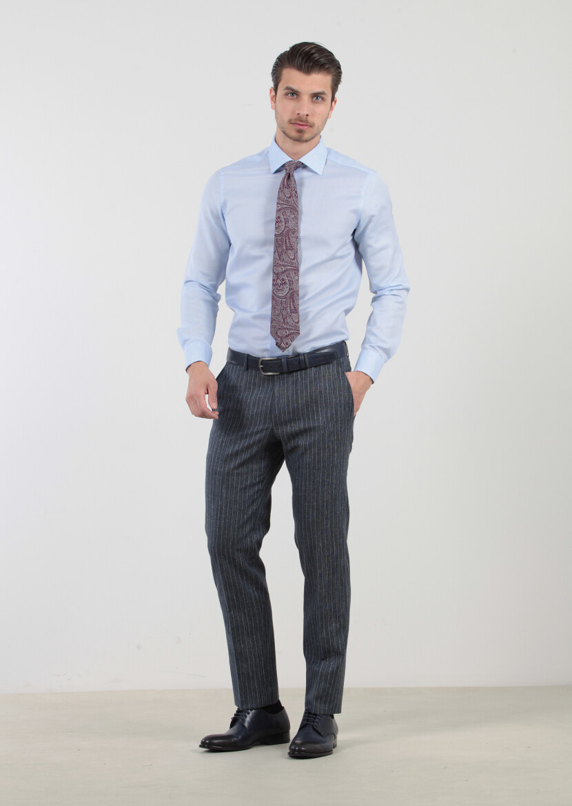 Mavi Desenli Regular Fit Dokuma Klasik Pamuk Karışımlı Gömlek - 2