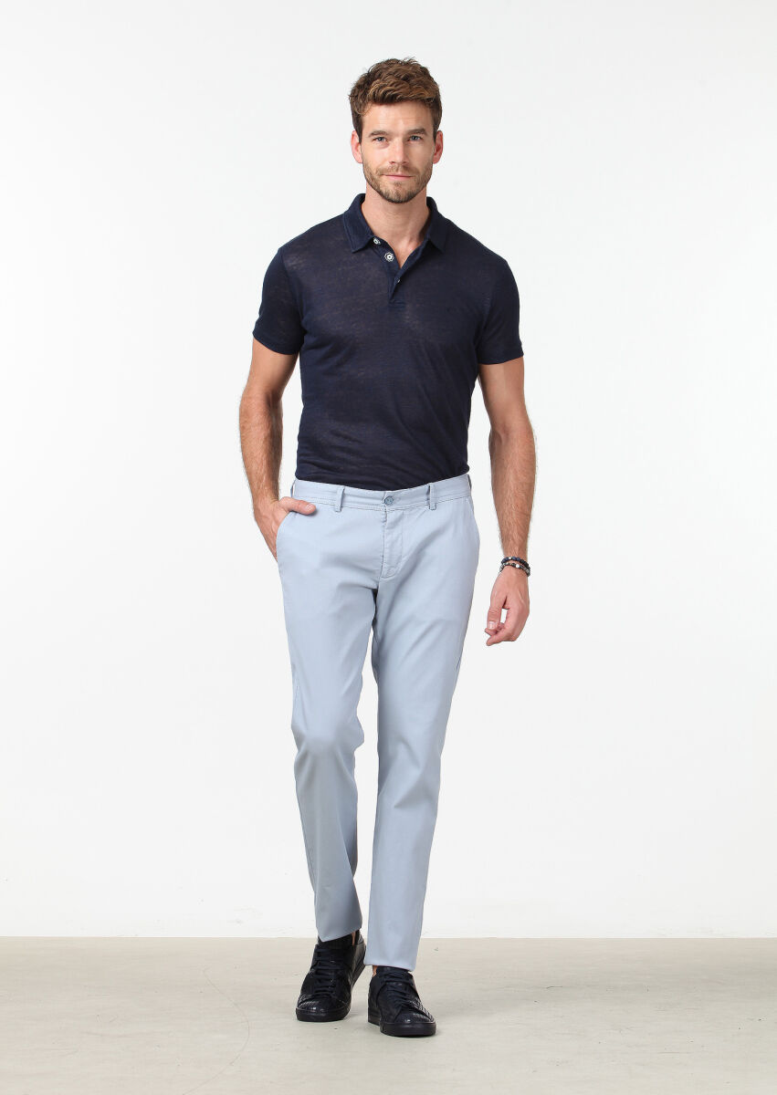Mavi Düz Dokuma Regular Fit Casual Pamuk Karışımlı Pantolon - 2