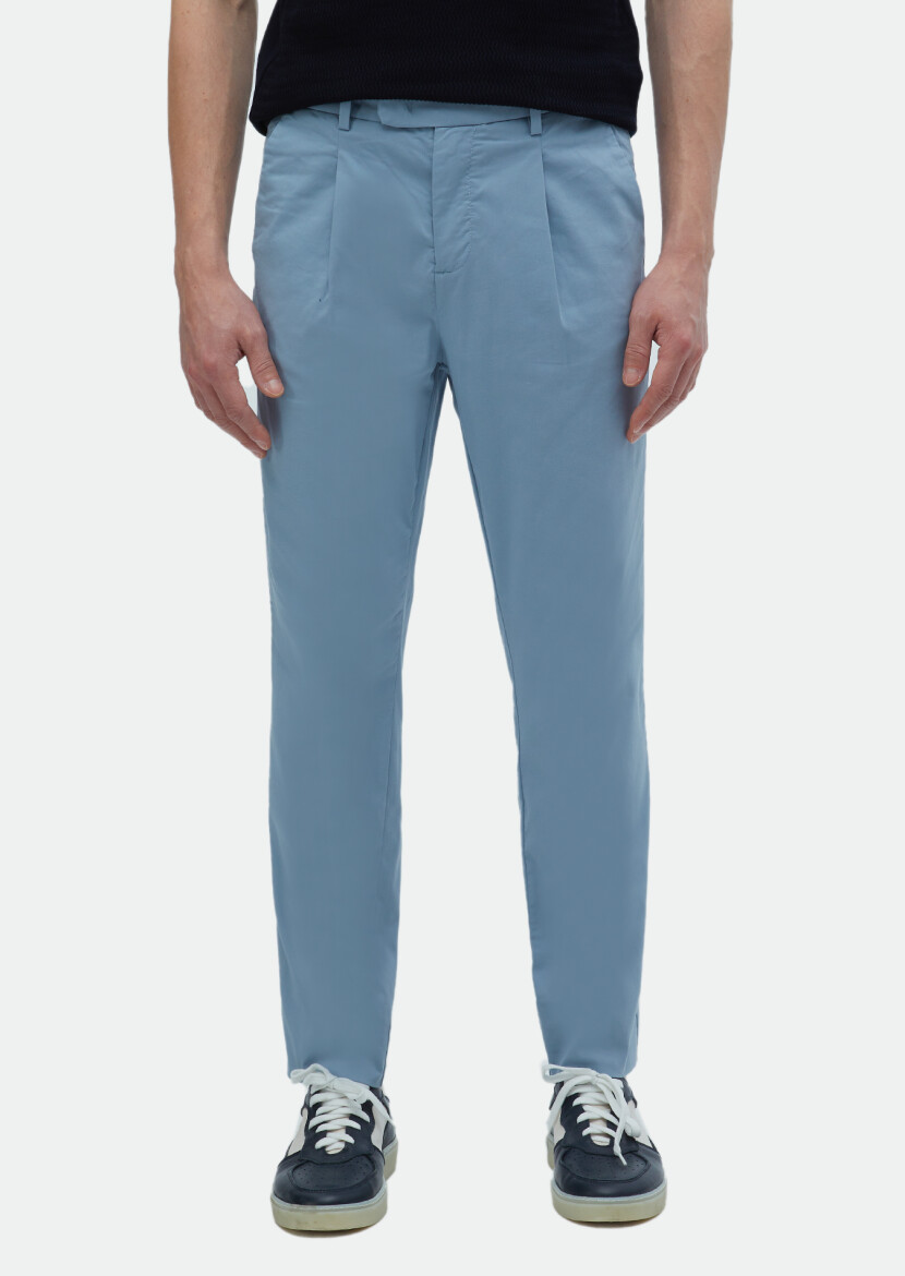 Mavi Düz Dokuma Regular Fit Casual Pamuk Karışımlı Pantolon 