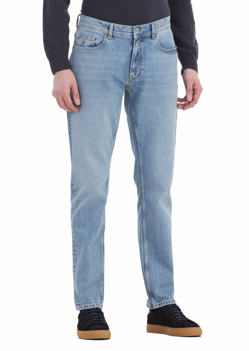 Mavi Düz Regular Fit Denim Pamuk Karışımlı Pantolon 