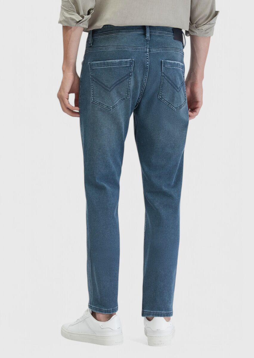 Mavi Düz Slim Fit Denim Pamuk Karışımlı Pantolon - 4