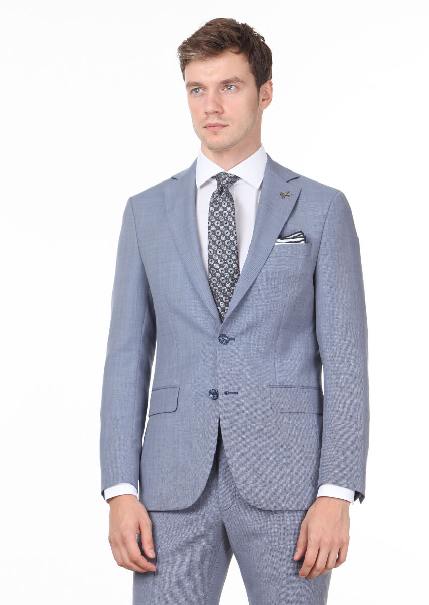 Mavi Mikro Modern Fit %100 Yün Takım Elbise - 1