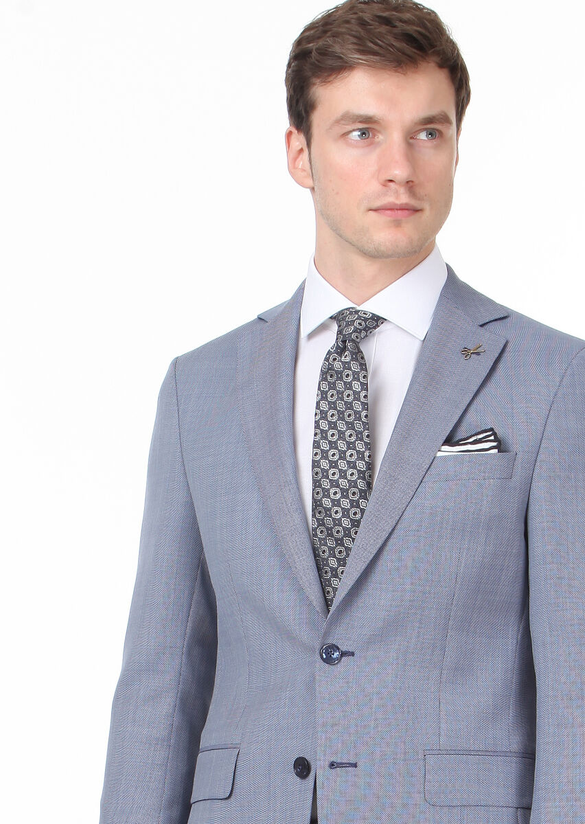 Mavi Mikro Modern Fit %100 Yün Takım Elbise - 2