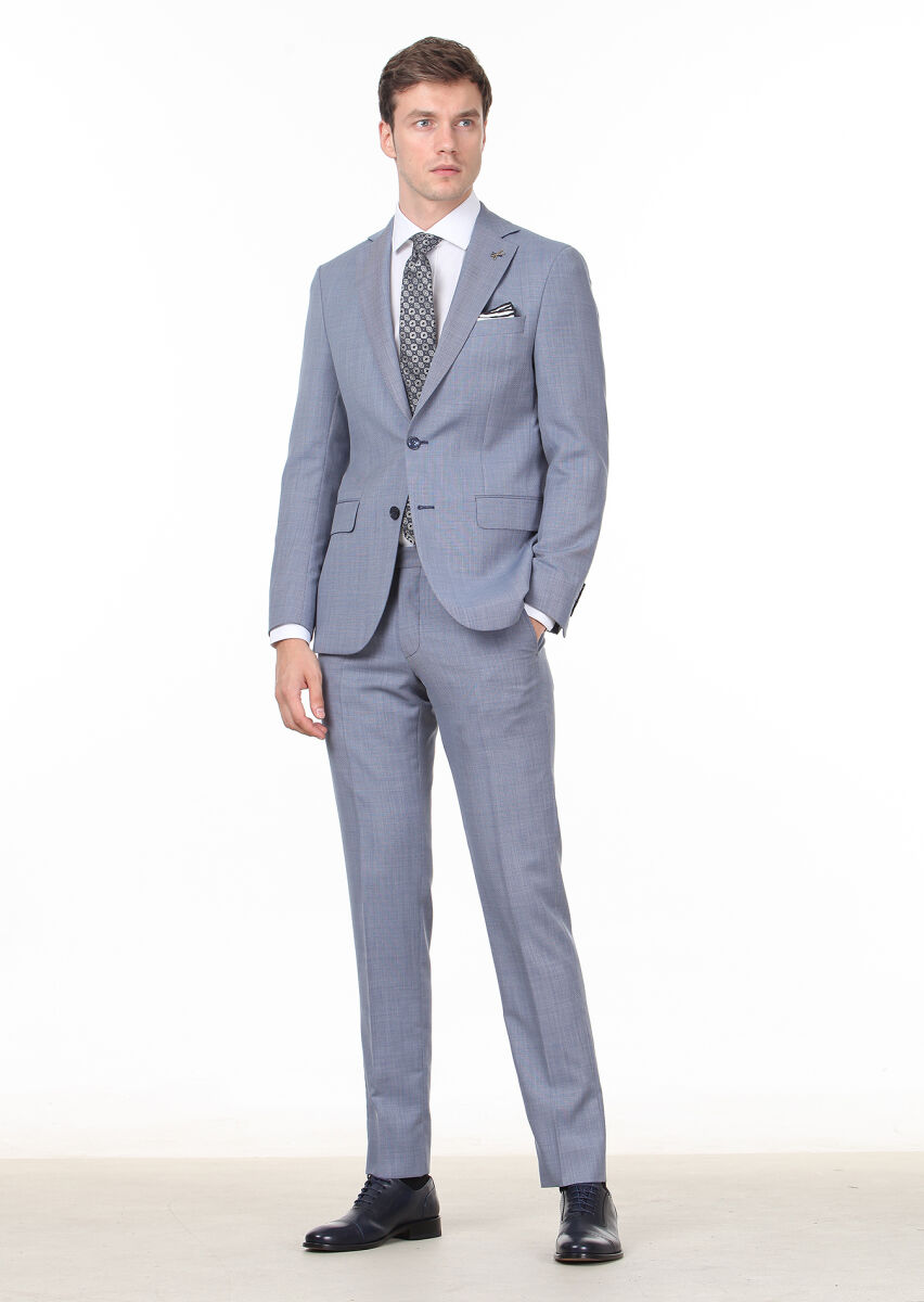 Mavi Mikro Modern Fit %100 Yün Takım Elbise - 3