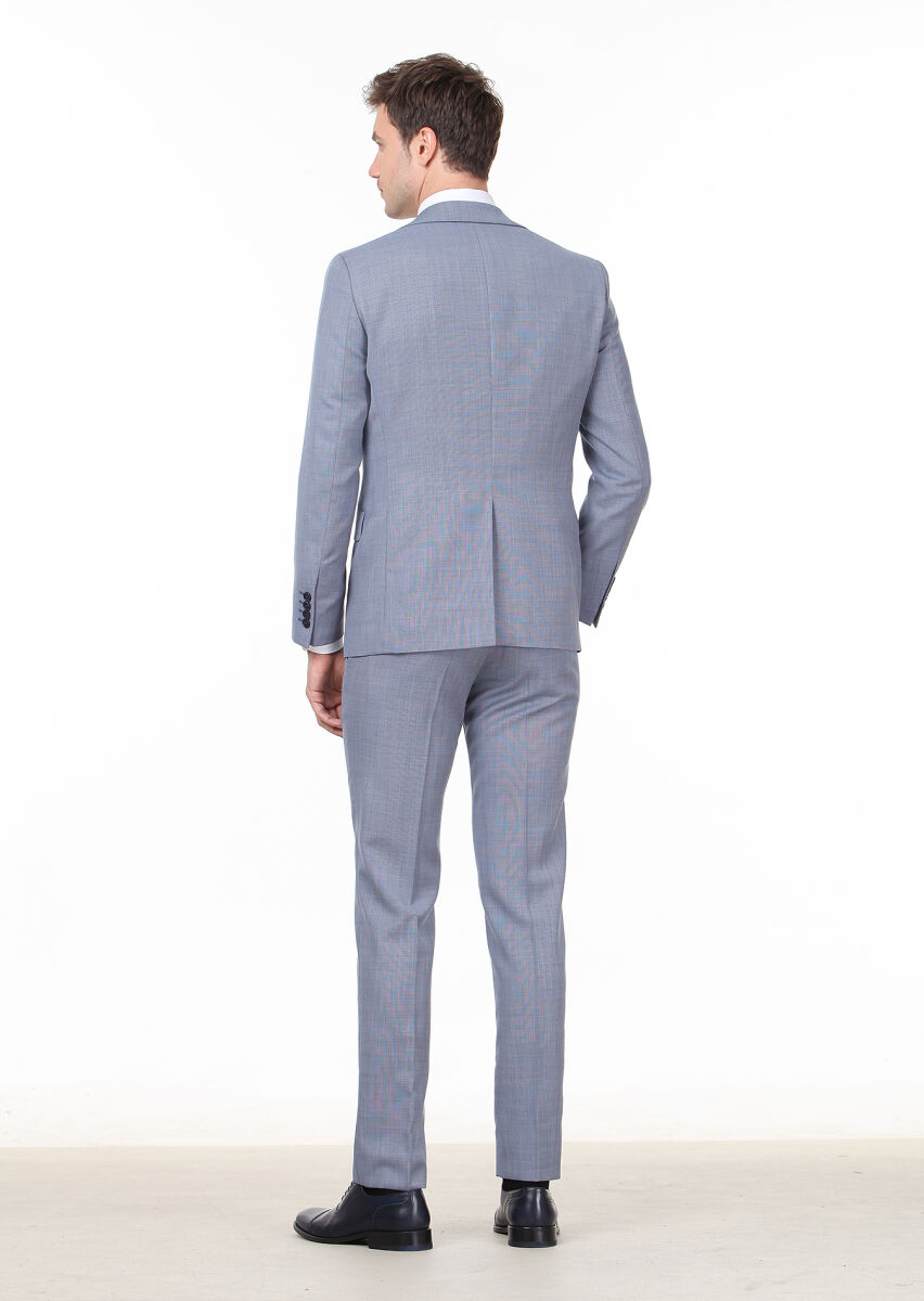 Mavi Mikro Modern Fit %100 Yün Takım Elbise - 4