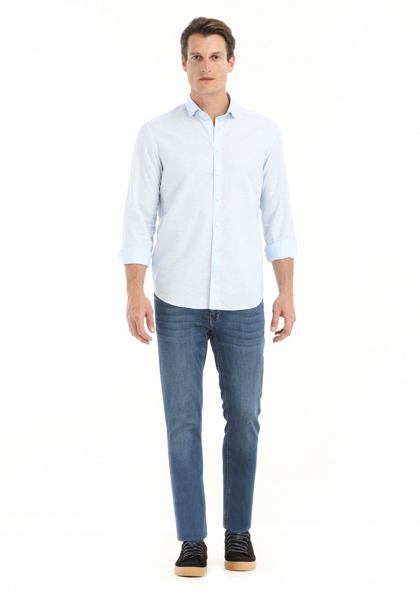Mavi Mikro Regular Fit Dokuma Casual Pamuk Karışımlı Gömlek - 1
