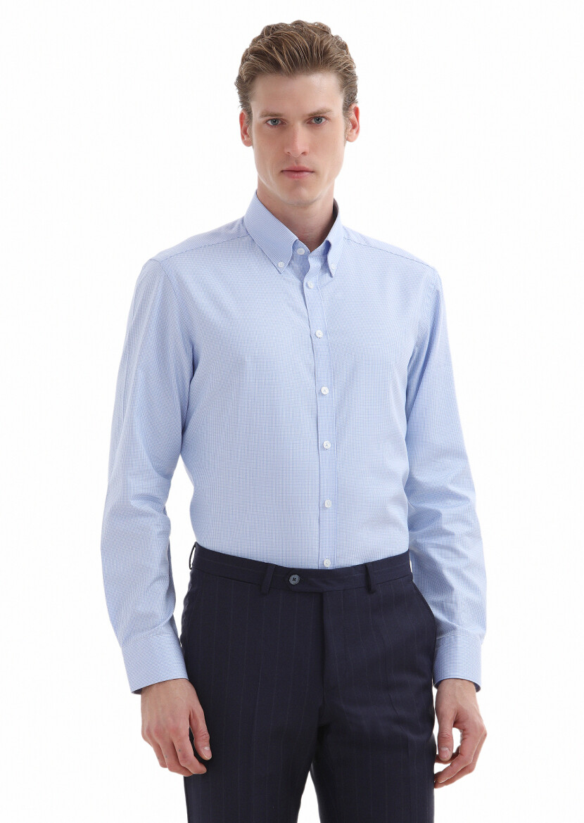 Mavi Mikro Regular Fit Dokuma Klasik %100 Pamuk Gömlek 