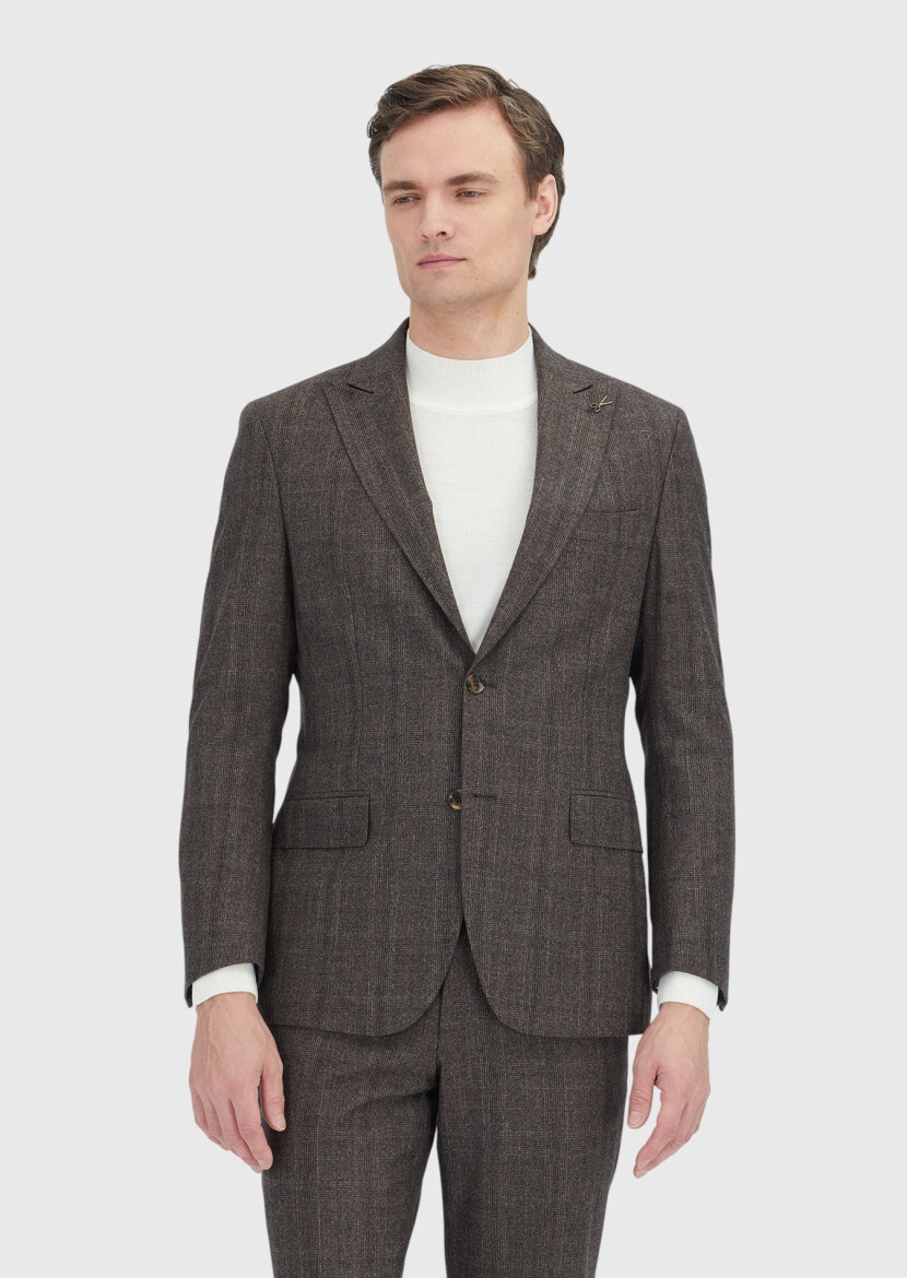 Mink Checkered Zeroweight Slim Fit 100% Wool Suit - RAMSEY