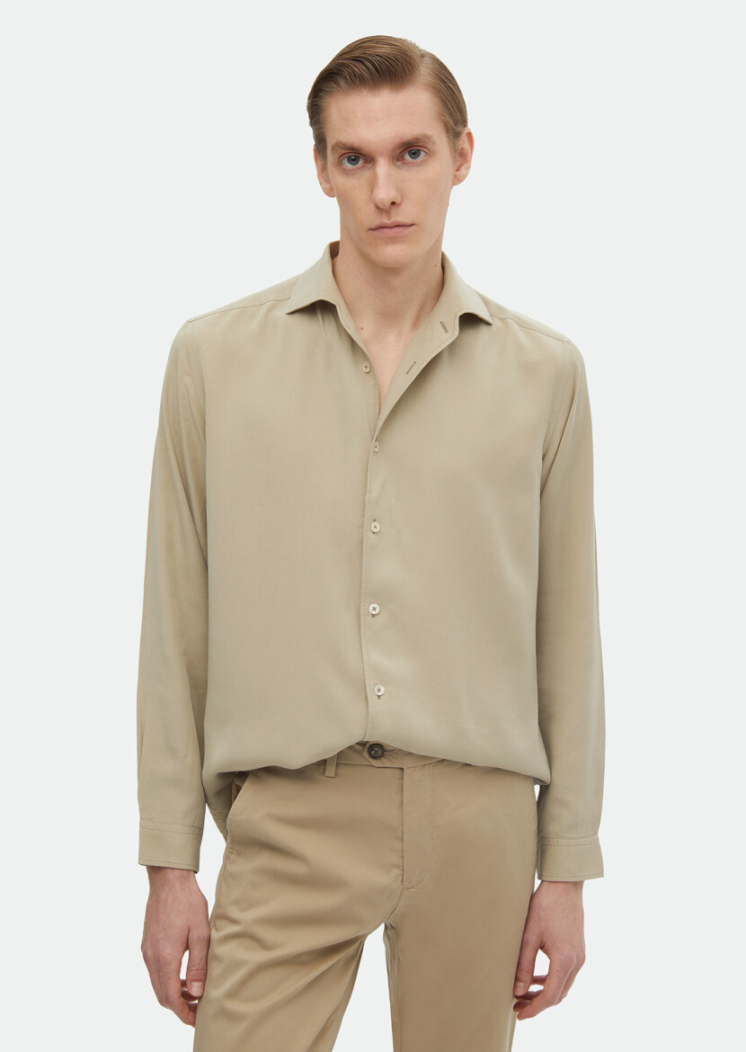 Mink Plain Regular Fit Weaving Casual Shirt 