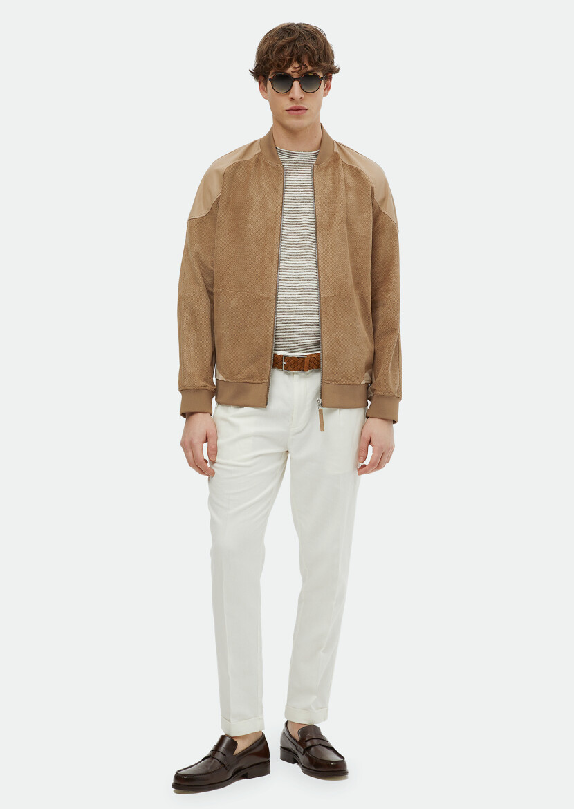 Mink Regular Fit Turtleneck Casual Suede Leather Coat - RAMSEY