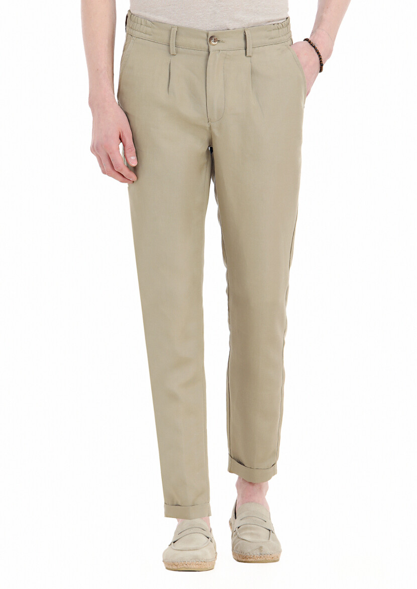 Mink Weaving Jogging Fit Casual Linen Blended Trousers 