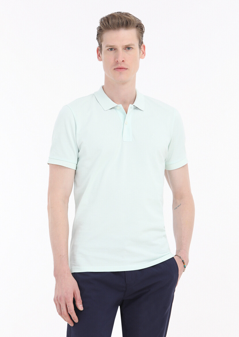 Mint Baskılı Polo Yaka %100 Pamuk T-Shirt 