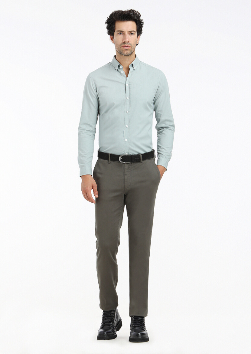 Mint Fitilli Regular Fit Dokuma Casual %100 Pamuk Gömlek - 1