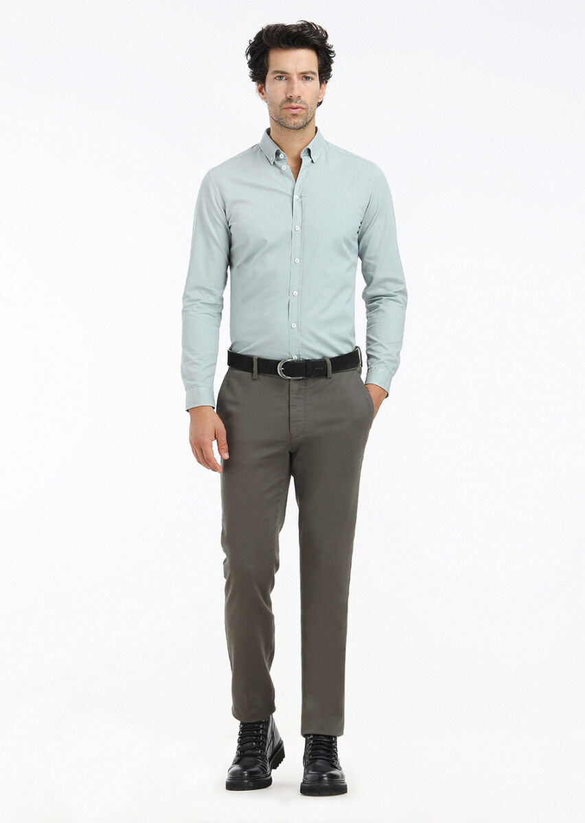 Mint Fitilli Regular Fit Dokuma Casual %100 Pamuk Gömlek - 1