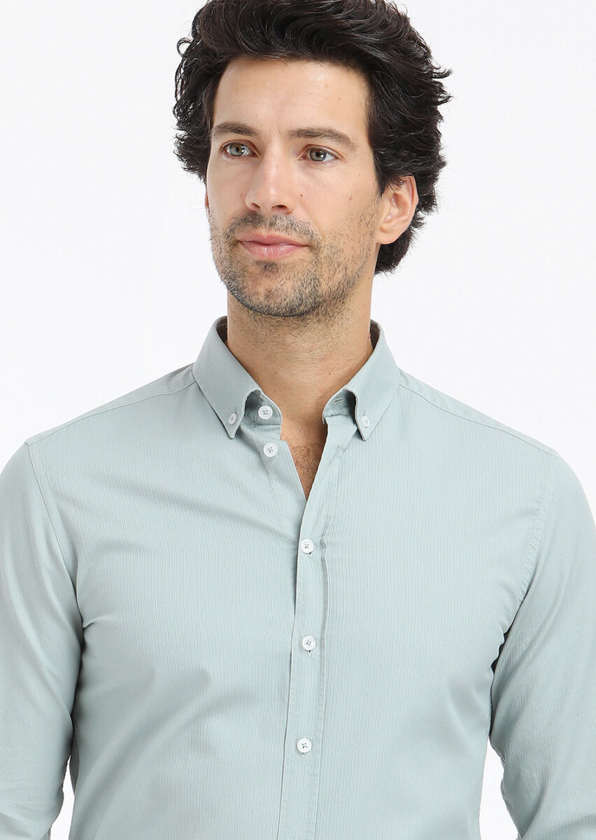 Mint Fitilli Regular Fit Dokuma Casual %100 Pamuk Gömlek - 2