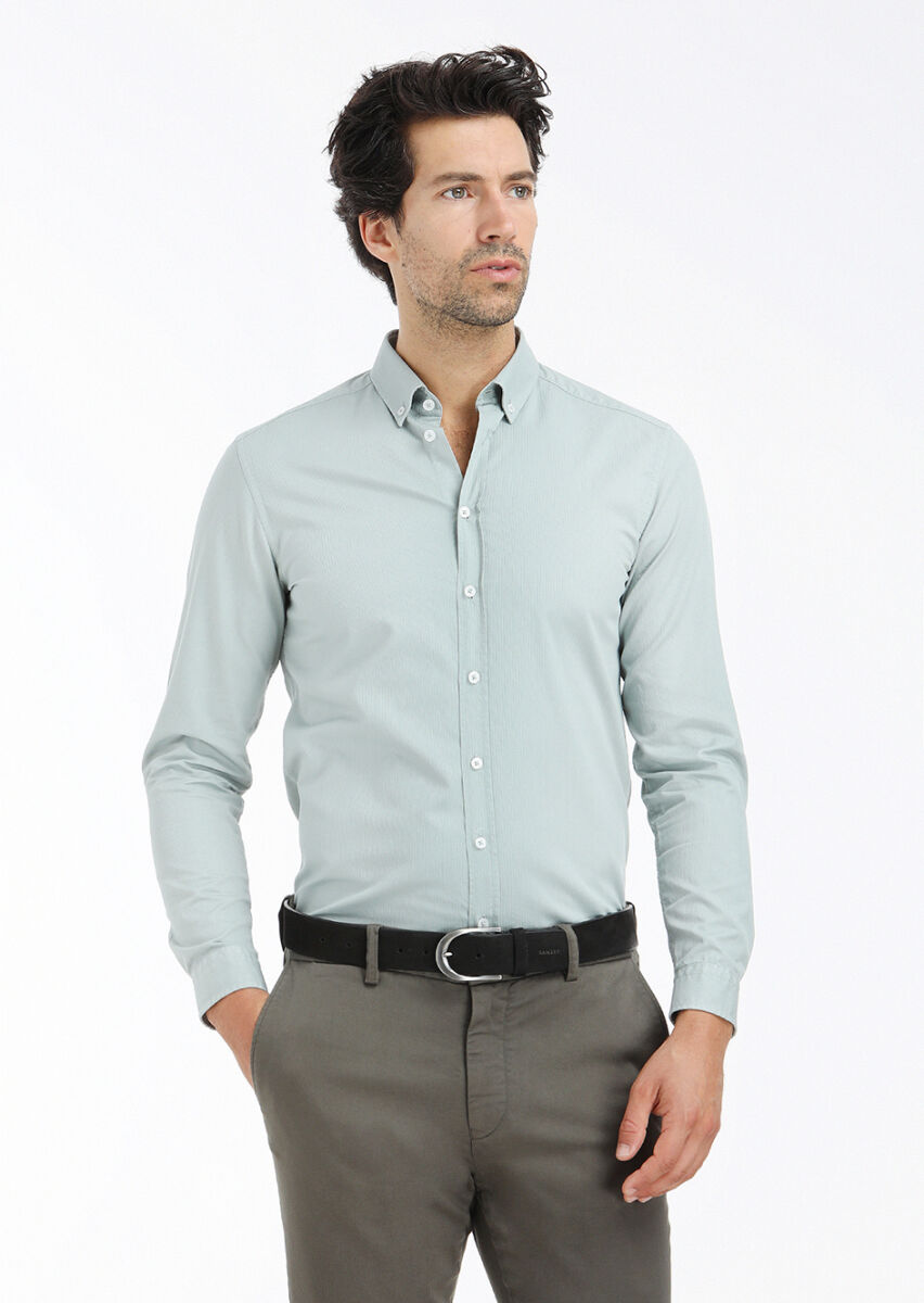 Mint Fitilli Regular Fit Dokuma Casual %100 Pamuk Gömlek - 3