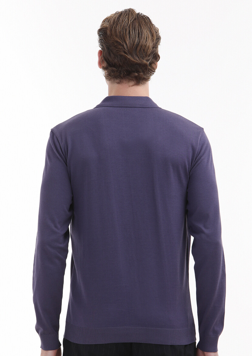 Mor Düz Polo Yaka %100 Pamuk T-Shirt - 4