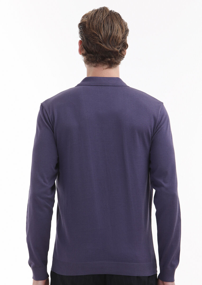 Mor Düz Polo Yaka %100 Pamuk T-Shirt - 4