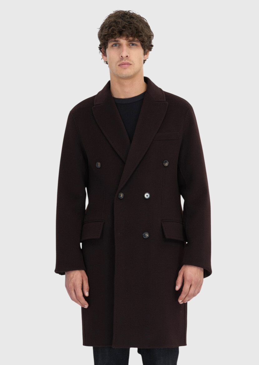 Mürdüm Regular Fit Kruvaze Yaka Klasik Dokuma Palto - 3