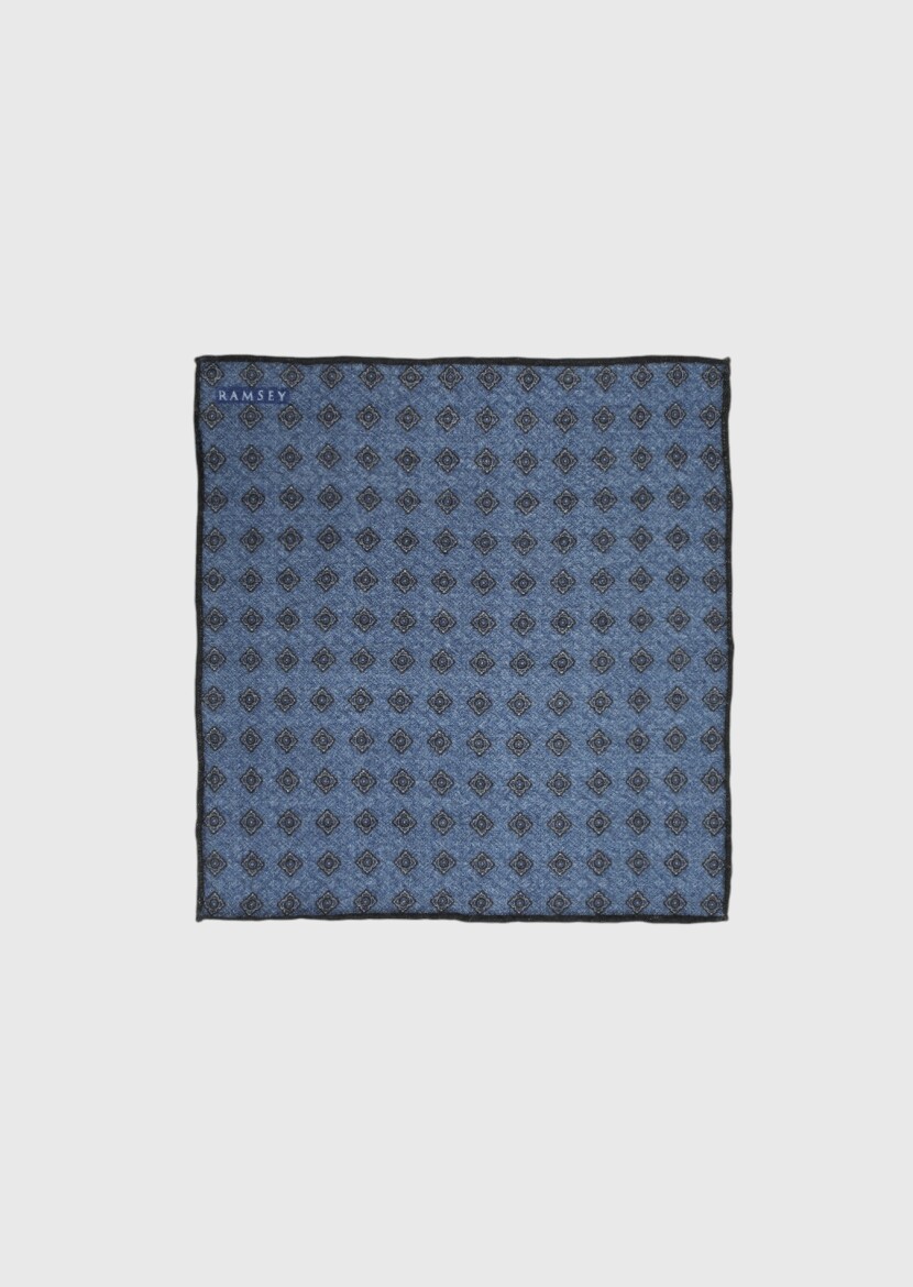 Navy Blue %100 Yün Handkerchief - 1