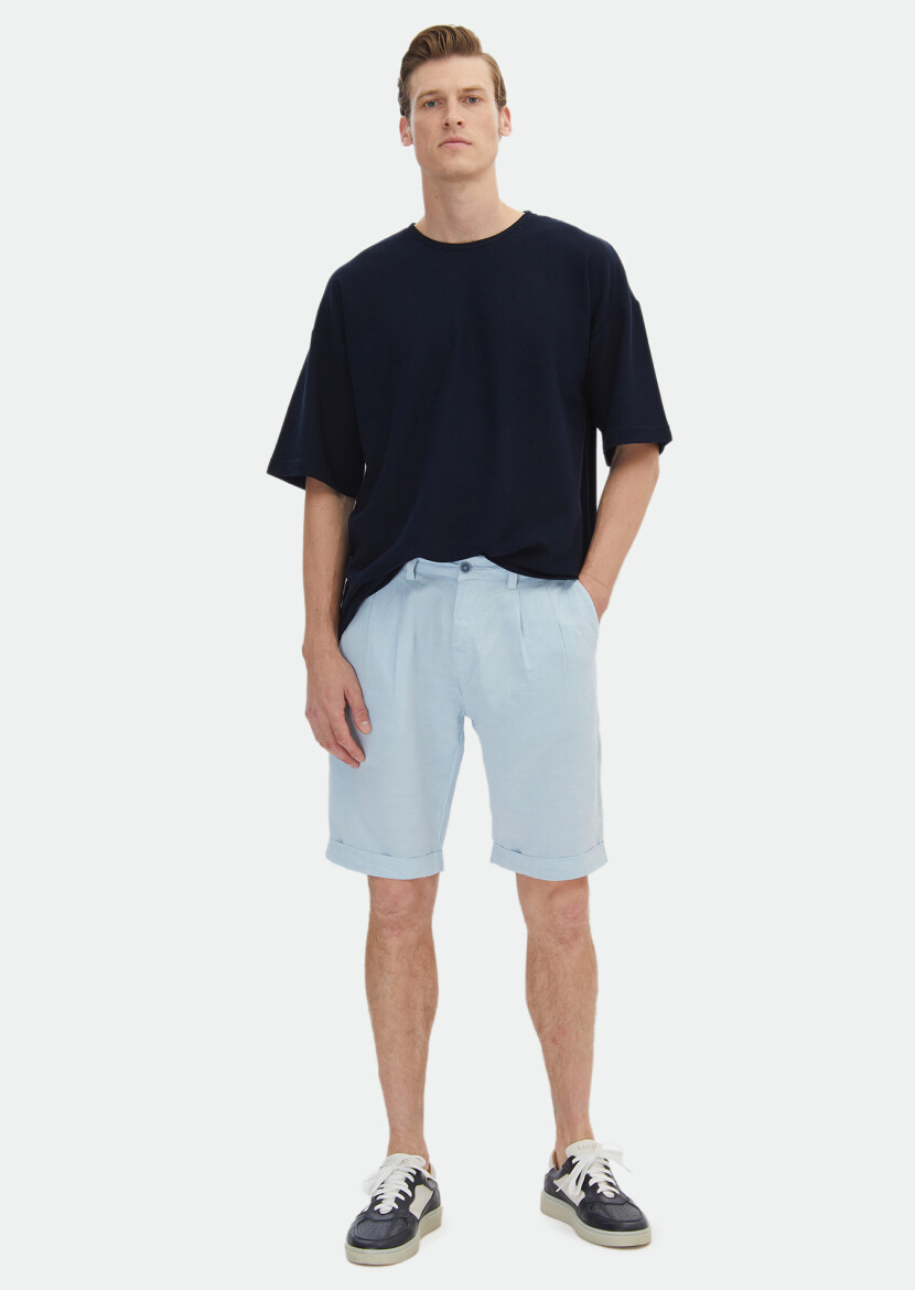 Navy Blue Jacquard Crew Neck 100% Cotton T-Shirt 