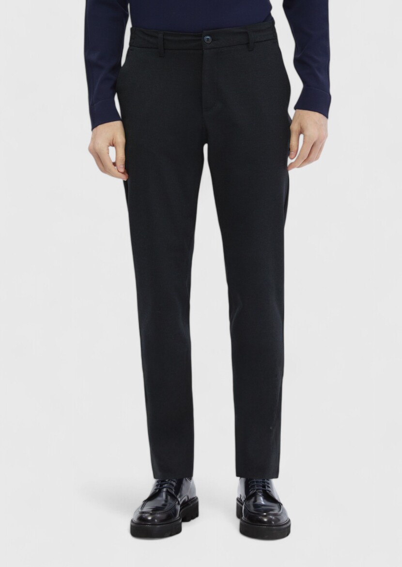 Navy Blue Knitting Jogging Fit Casual Trousers - 1