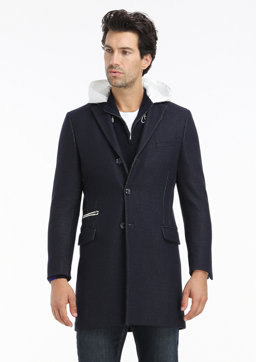Navy Blue Knitting Overcoat - 2