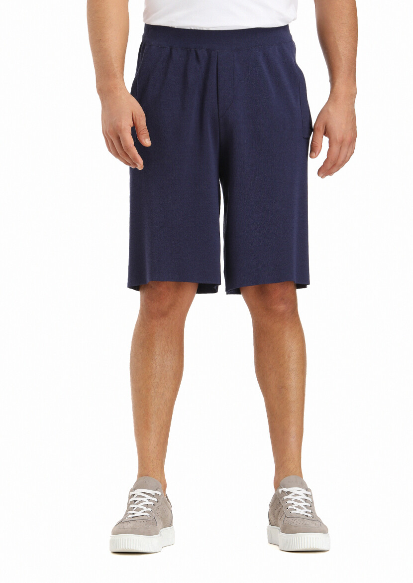 Navy Blue Knitting Regular Fit Sport Bermuda 