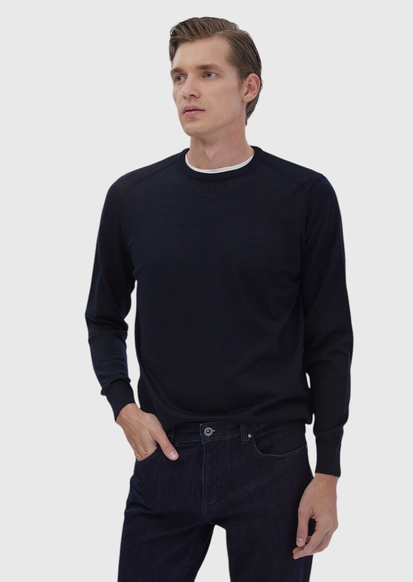 Navy Blue Knitwear Sweatshirt - RAMSEY