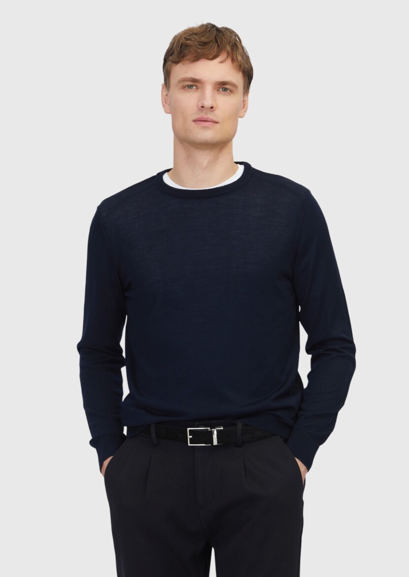 Navy Blue Knitwear Sweatshirt - RAMSEY