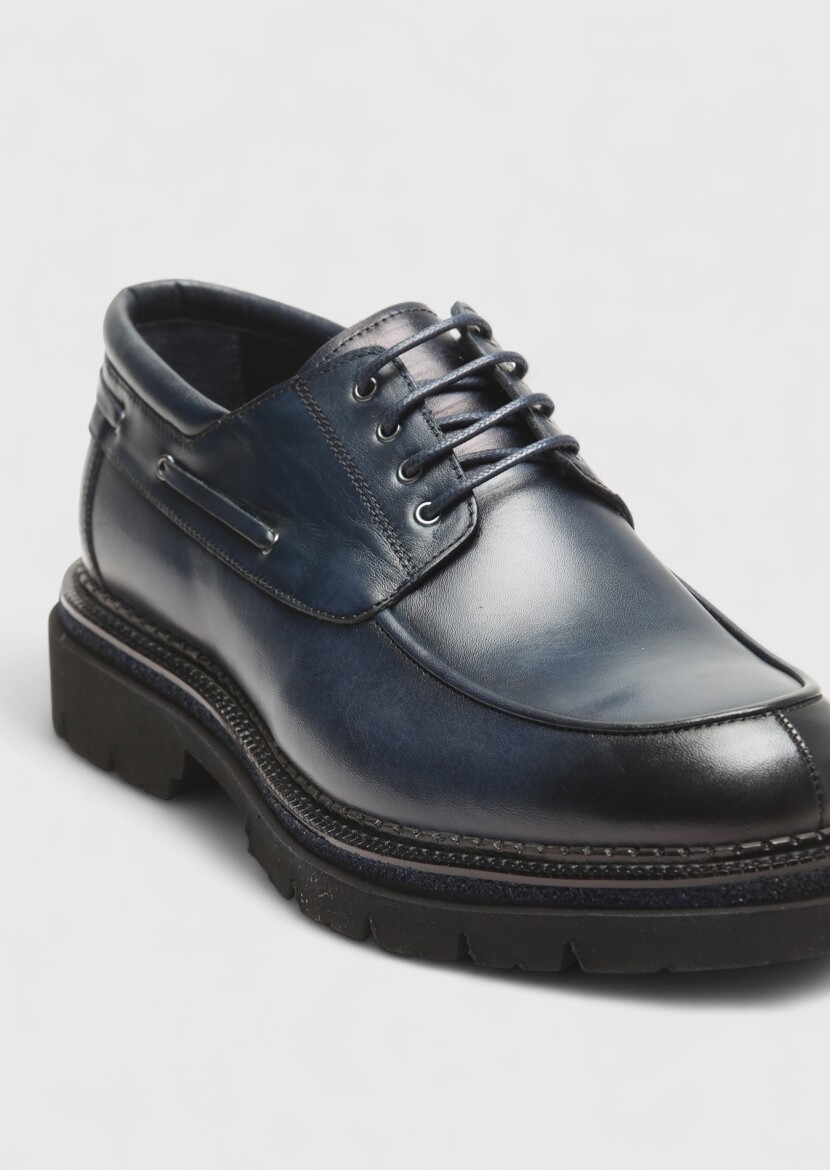 Navy Blue Leather Casual Shoes - RAMSEY