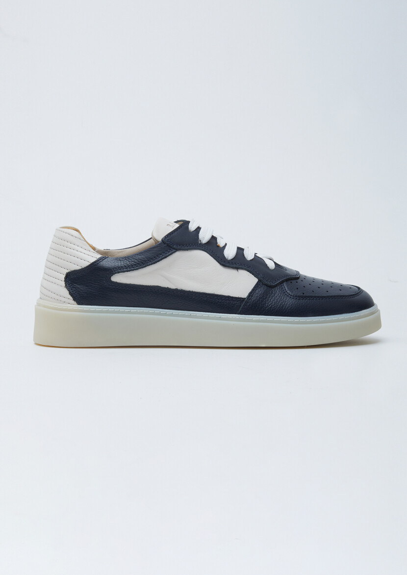 Navy Blue Leather Sneaker - RAMSEY