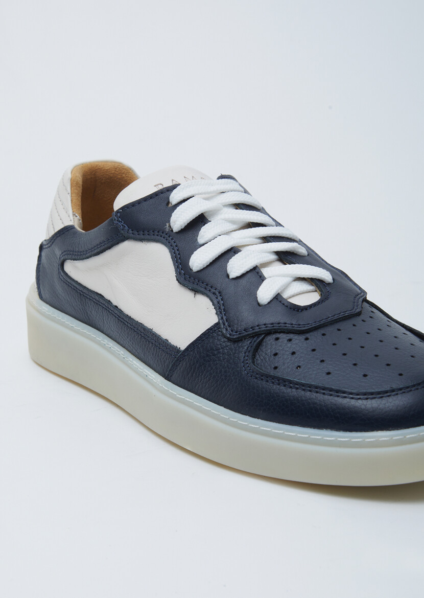 Navy Blue Leather Sneaker - RAMSEY