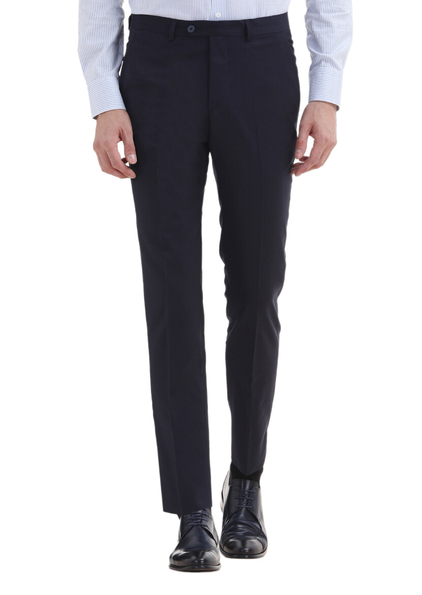 Navy Blue Material Modern Fit Classical 100% Wool Trousers 