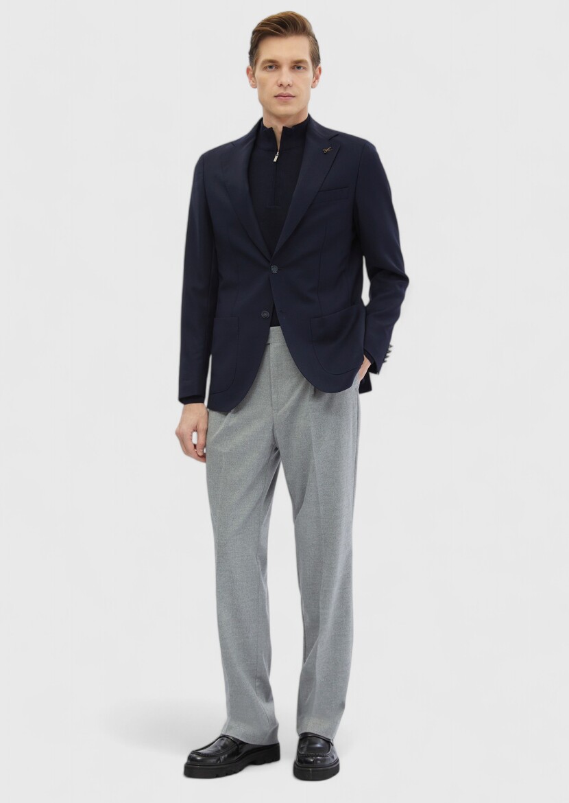 Navy Blue Plain Comfort Fit 100% Wool Jacket - RAMSEY